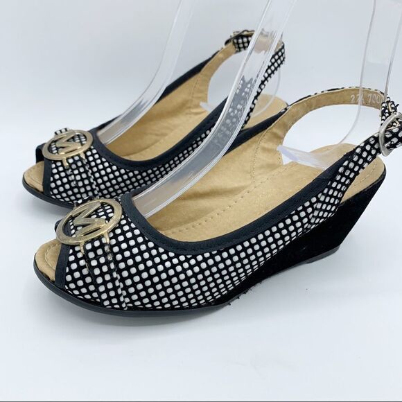 Laisha‎ Peep Toe Wedge Sandal Slingback Velvet Heel - Picture 2 of 13